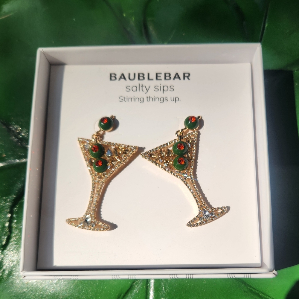 BaubleBar Martini Rhinestone Earrings Olive Accents - Picture 4 of 8